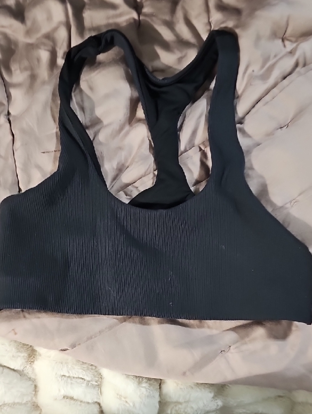 aerie Black Ribbed Racerback‎ Sports Bra